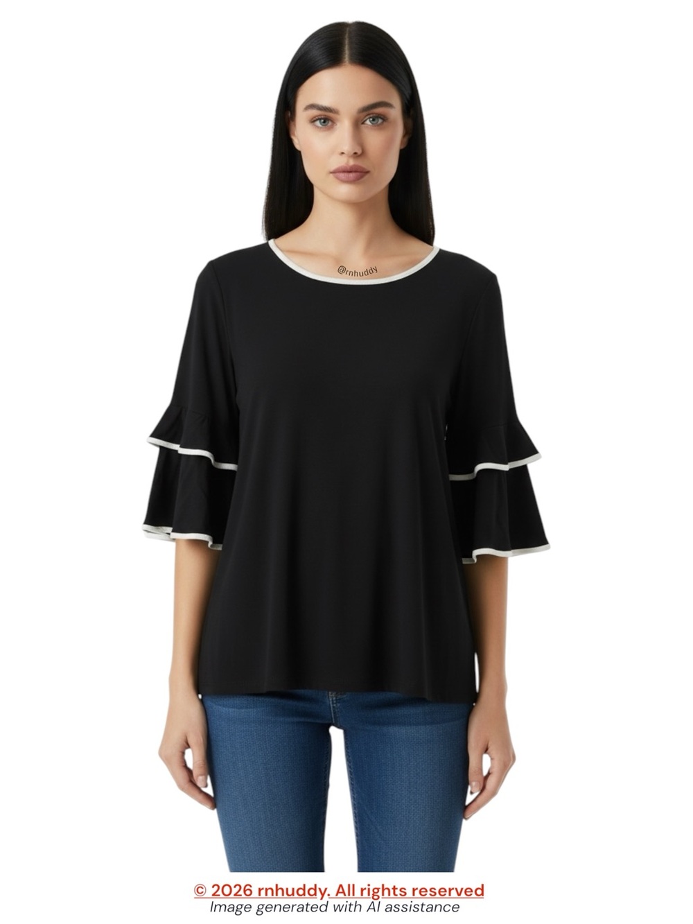 J. Jill L wearever collection black white trim relaxed fit top
